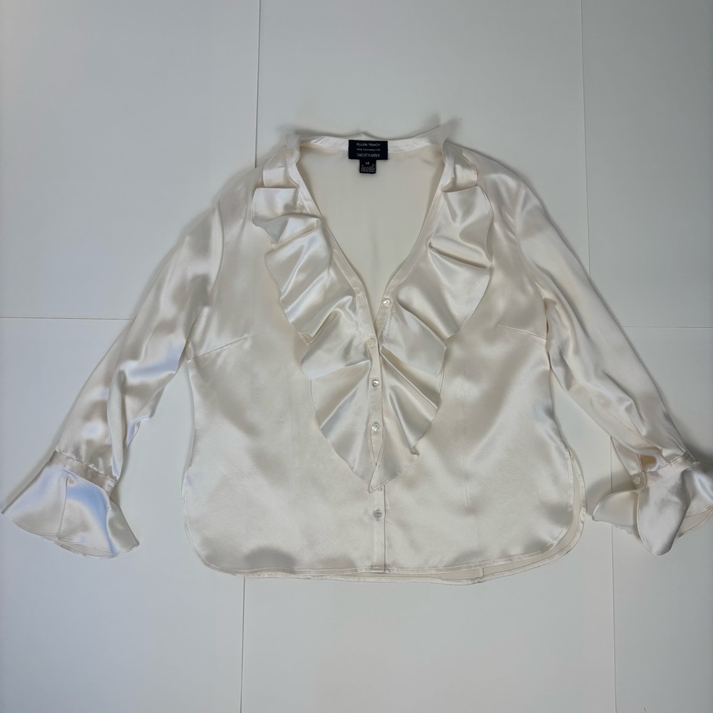 Cream Silk Ruffle Ellen Tracy Blouse - Picture 5 of 11